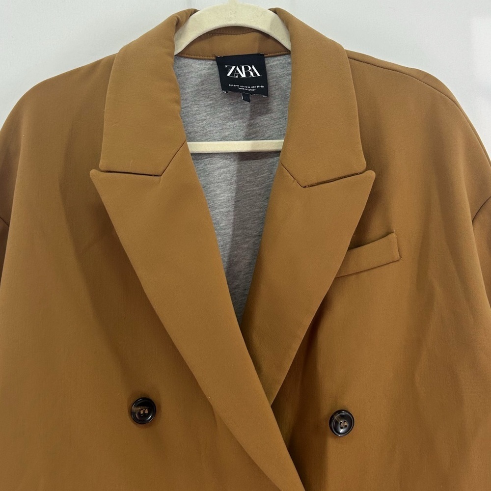 Zara Camel Tan Double Breasted Oversized Blazer Coat Small/Medium - Picture 3 of 6